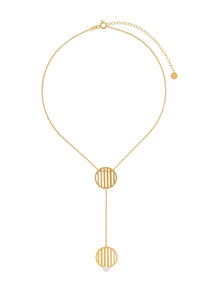 HSU Flowing Sterling Silver Gold-Plated Pearl Flowing Pattern double circle pendant necklace