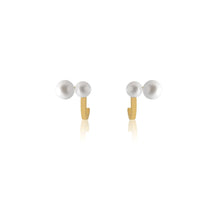 HSU curve sterling silver double pearls gold earring  (DC18)
