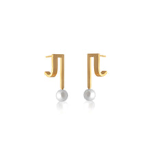 HSU  curve dropping gold sterling silver pearl earring  (UL19)