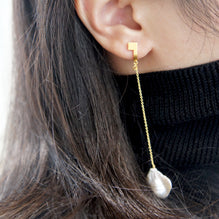(A) HSU sterling silver gold plated chain pearl drop earring (DC4)