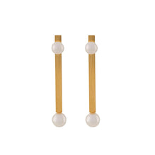 HSU One or Two Gold plated Sterling Silver long Bar double Pearl Earring (DC29)