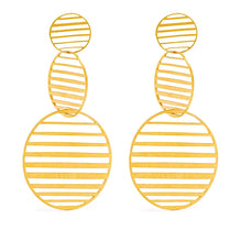 HSU Flowing Sterling Silver Gold-Plated pattern triple circles hanging Earrings